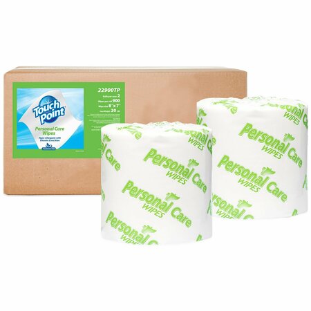 TOUCH POINT WIPES TP Personal Care Skin Wipes, 2 Rolls x 900 Wipes Refill, 8 in.x7 in., Aloe & Vitamin E, 2PK 22900TP